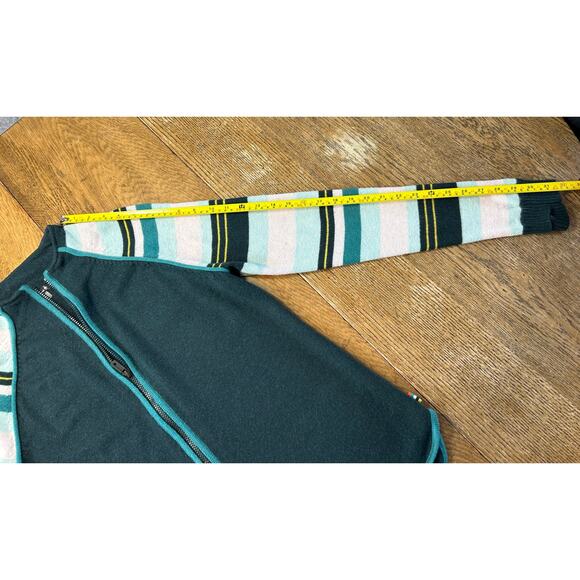 SmartWool Zip Cardigan Deep Green & Stripe Sleeve Sz L Merino SWO19272 - Picture 7 of 12